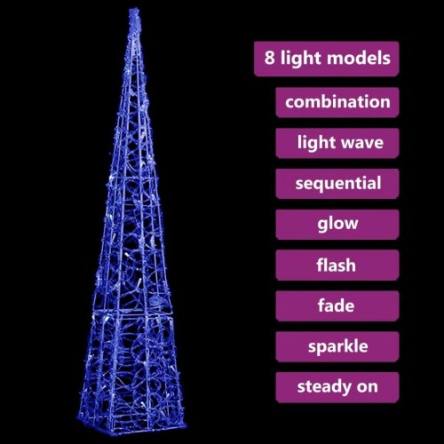 Dekorativ LED-lyskegle i akryl 90 cm - blå julebelysning