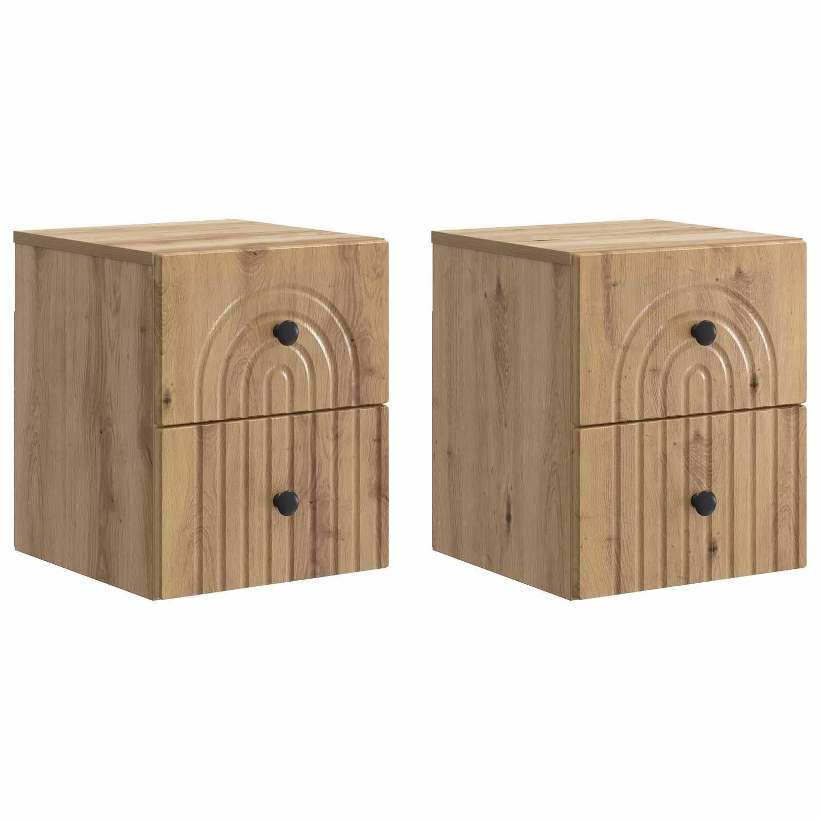Væghængt Natbord med skuffe 2 stk Artisan-eg 33 x 34,5 x 40 cm