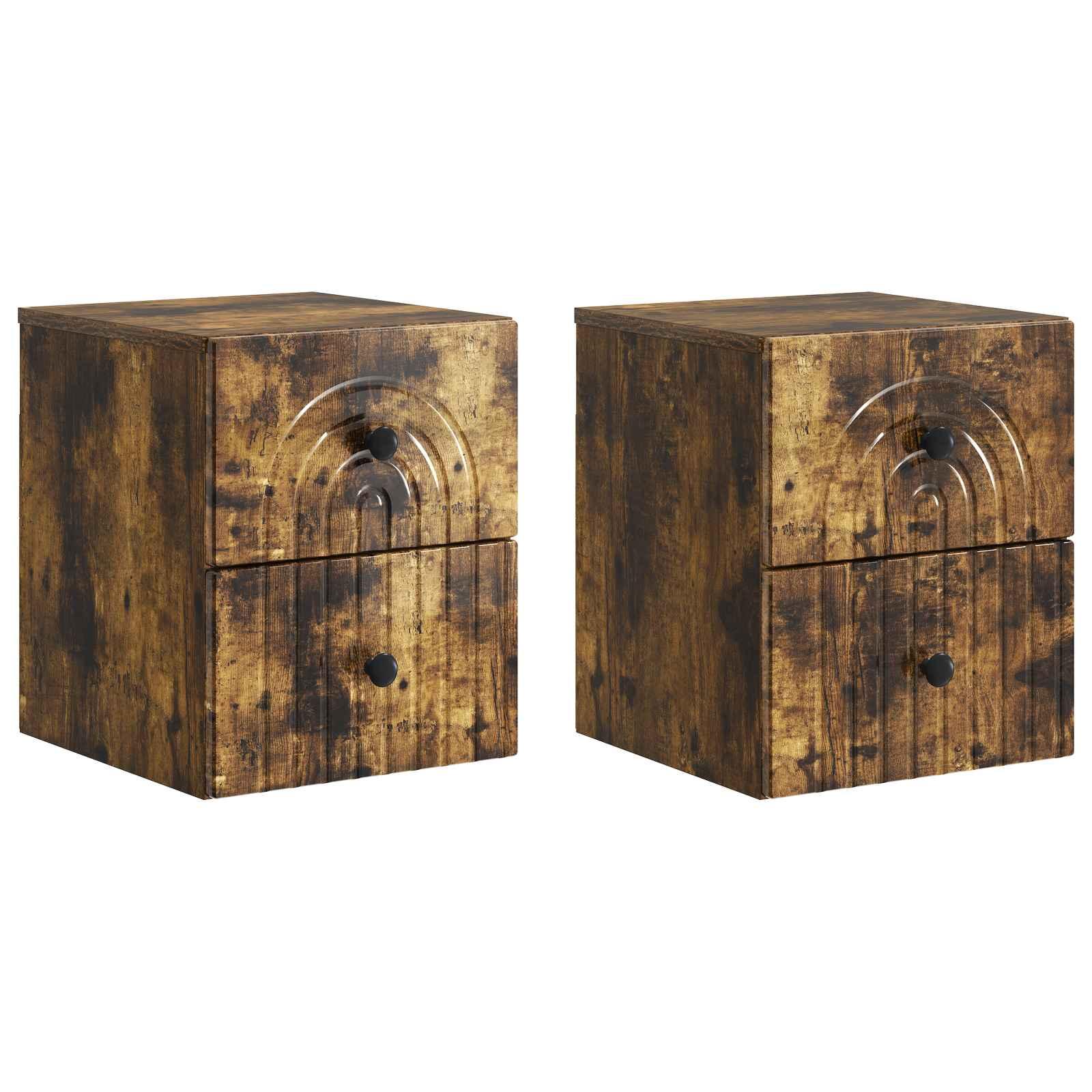 Væghængt Natbord med skuffe 2 stk Røget eg 33 x 34,5 x 40 cm