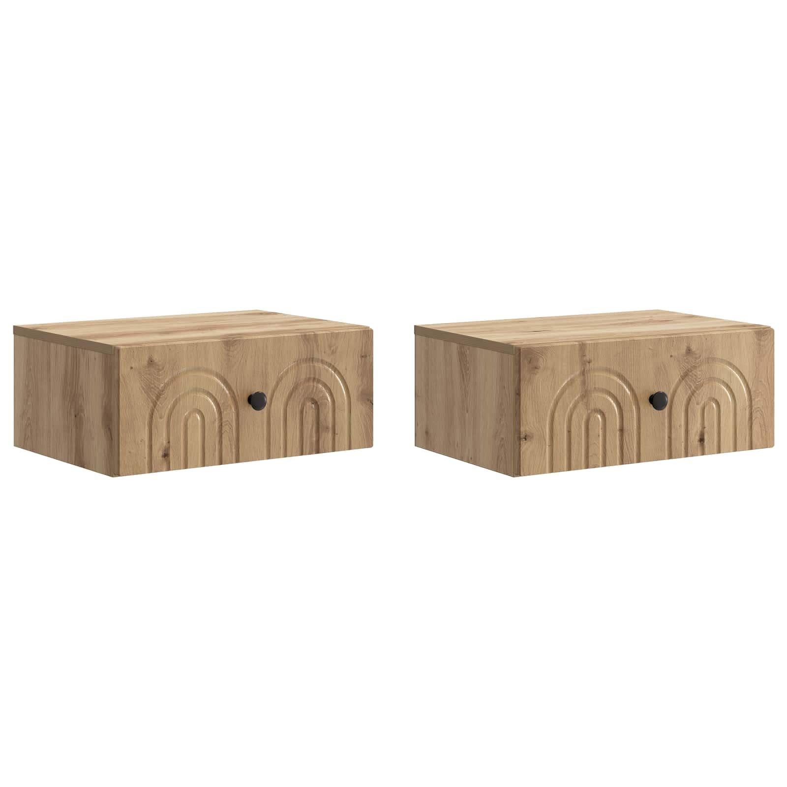 Væghængt Natbord med skuffe 2 stk Artisan-eg 49 x 34,5 x 20 cm