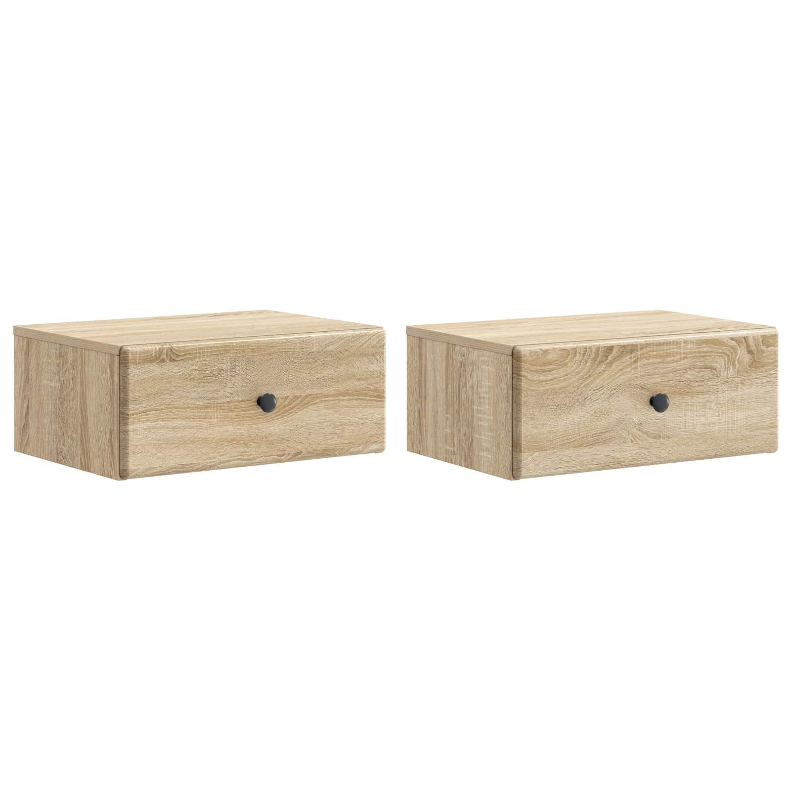 Væghængt Natbord med skuffe 2 stk Sonoma-eg 49 x 34,5 x 20 cm