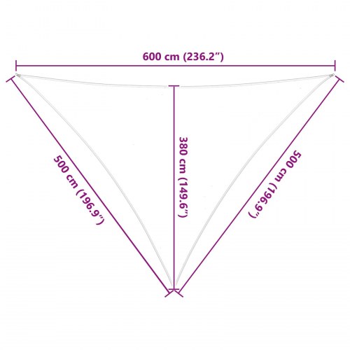 Solsejl trekant - gul/hvid stribet 5 x 5 x 6 m, polyester oxford