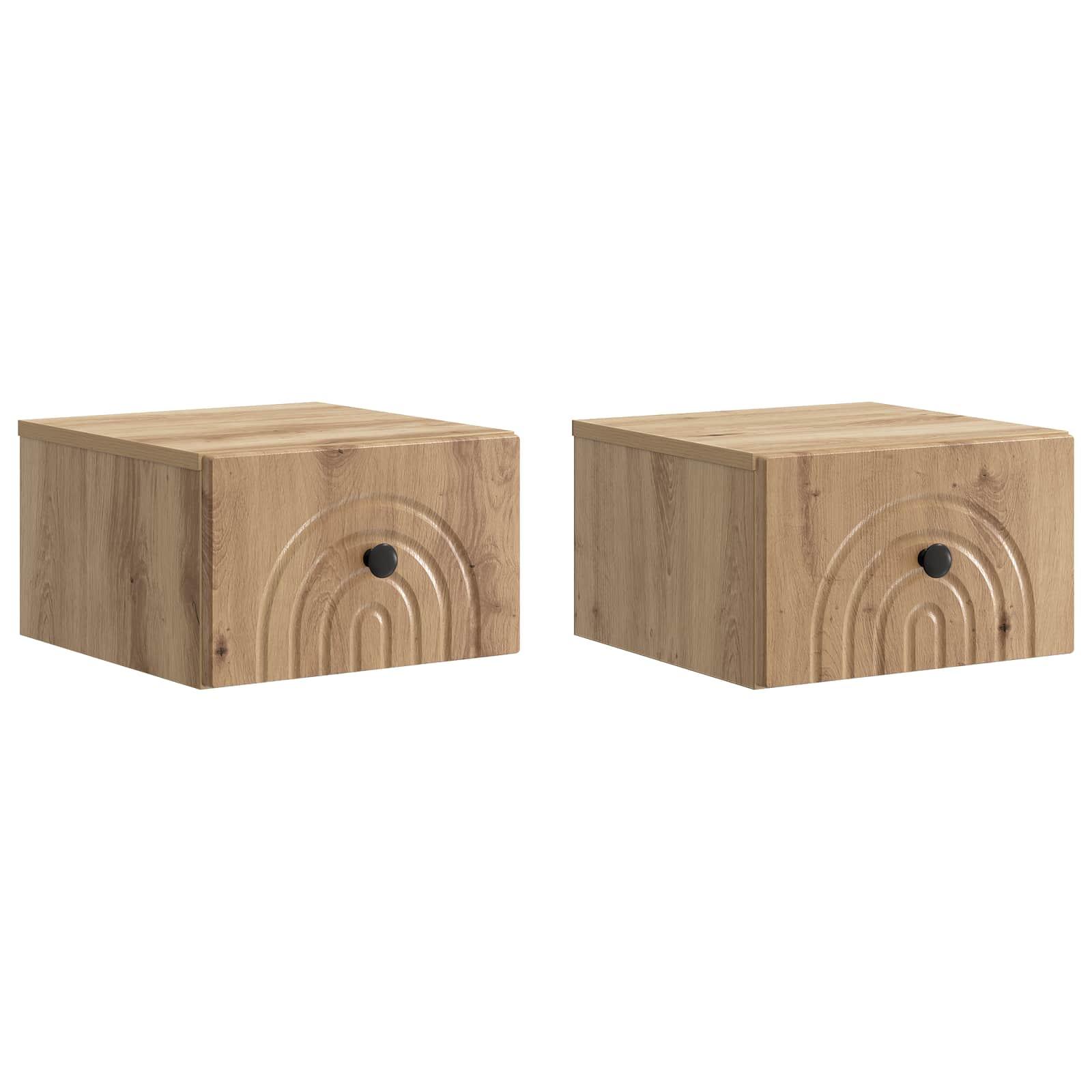 Væghængt Natbord med skuffe 2 stk Artisan-eg 33 x 34,5 x 20 cm