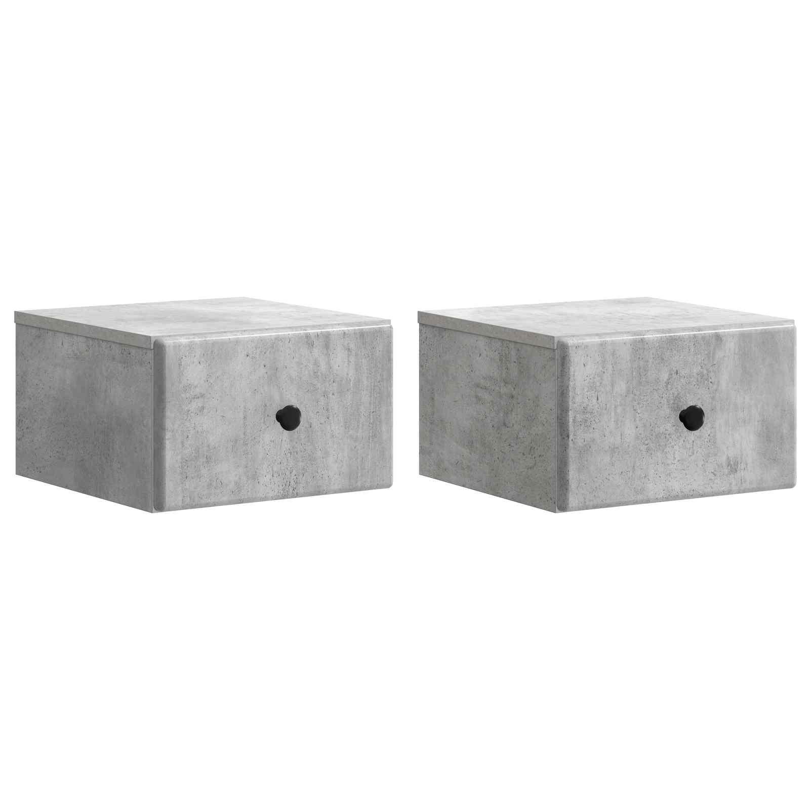 Væghængt Natbord med skuffe 2 stk Betongrå 34,5 x 33 x 20 cm