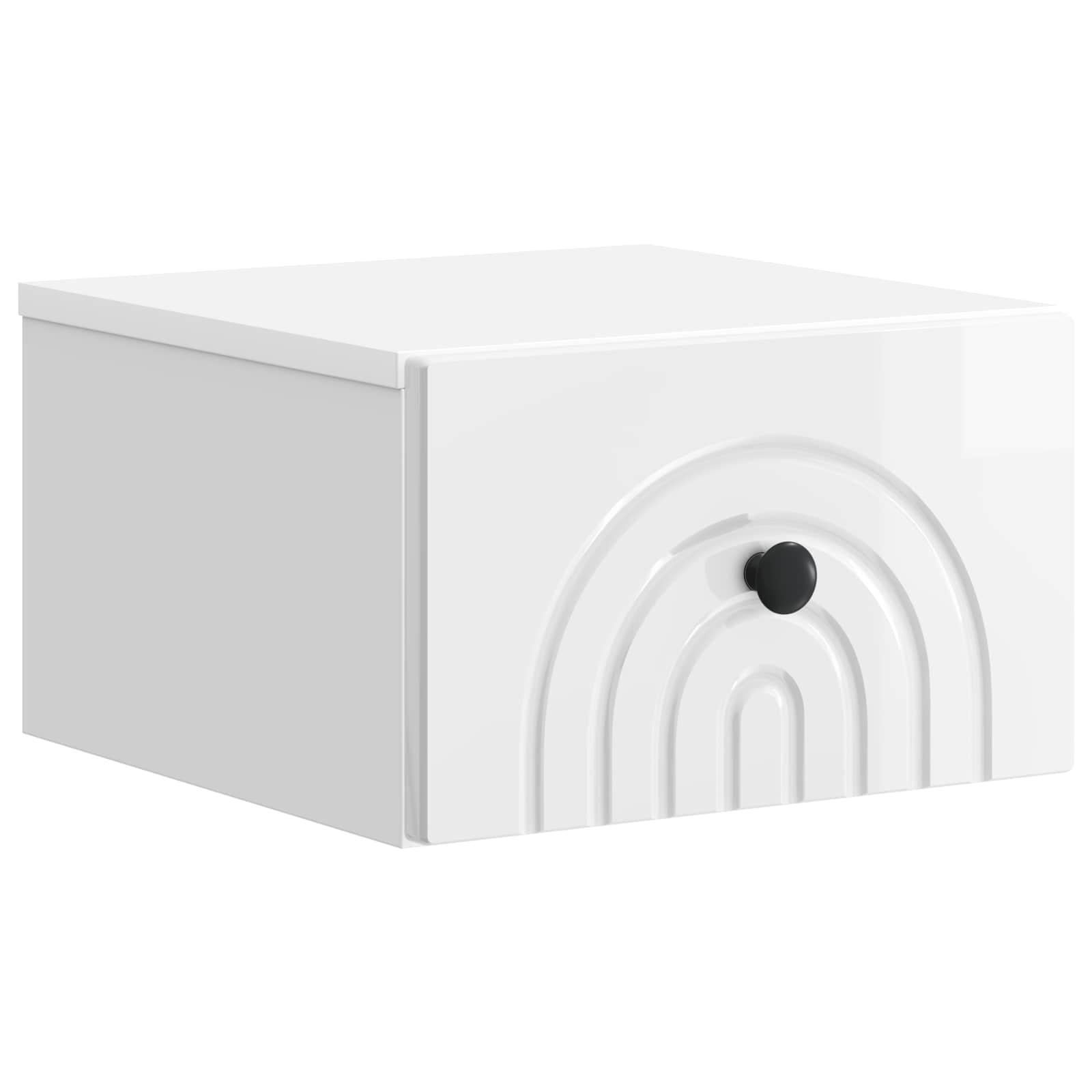 Væghængt Natbord med skuffe Hvid højglans 33 x 34,5 x 20 cm