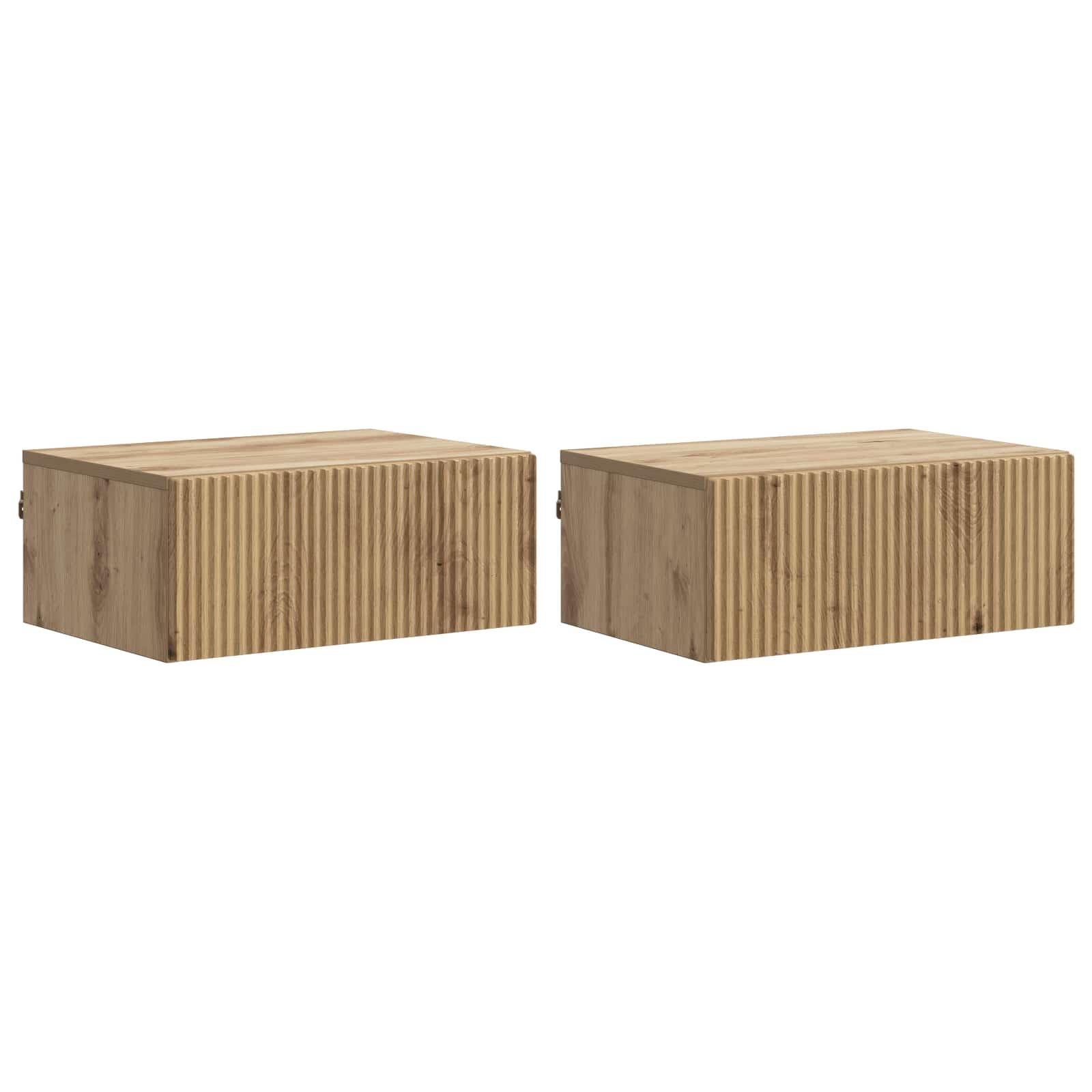 Væghængt Natbord med skuffe 2 stk Artisan-eg 49 x 34,5 x 20 cm