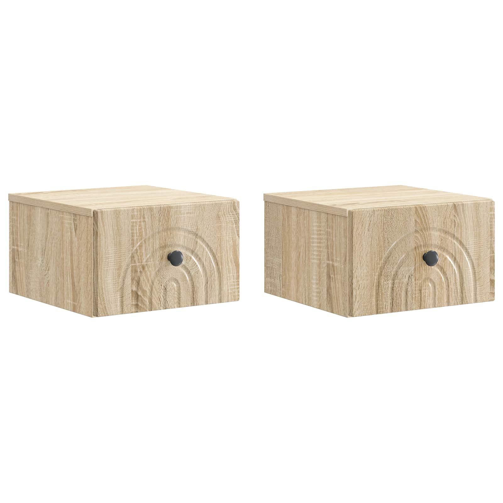 Væghængt Natbord med skuffe 2 stk Sonoma-eg 33 x 34,5 x 20 cm