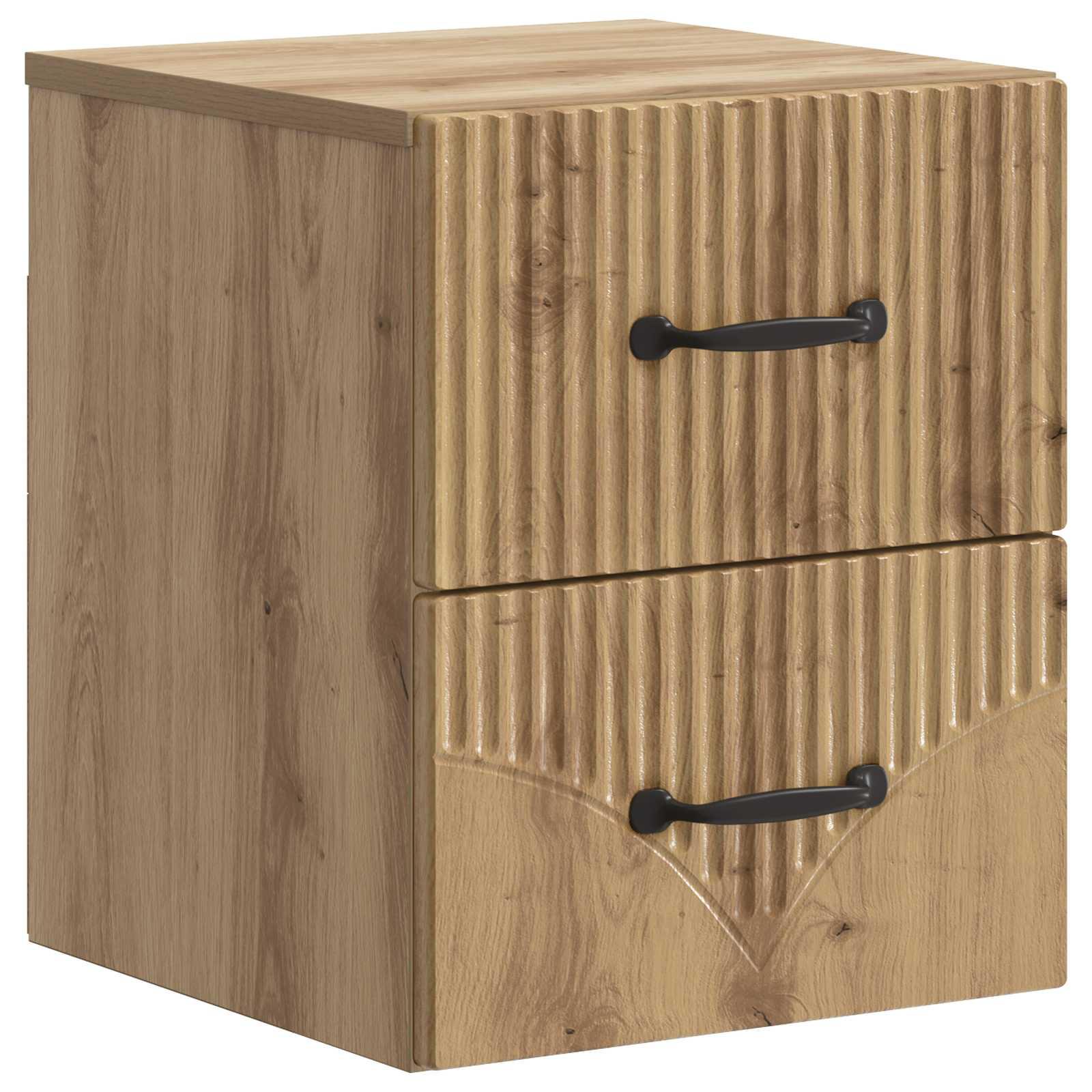 Væghængt natbord i artisan-eg, 34,5 × 33 × 40 cm - konstrueret træ med 2 skuffer
