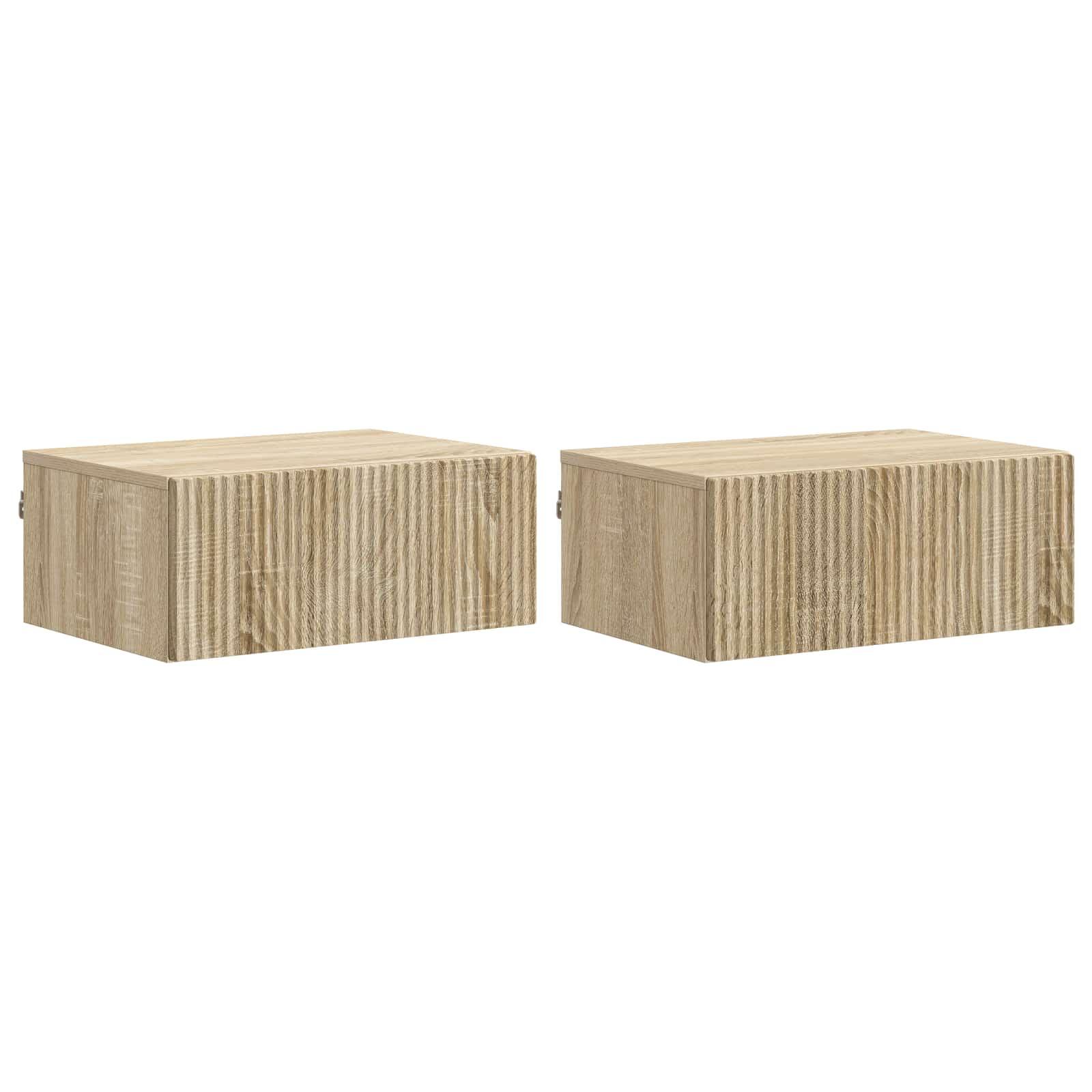 Væghængt Natbord med skuffe 2 stk Sonoma-eg 49 x 34,5 x 20 cm