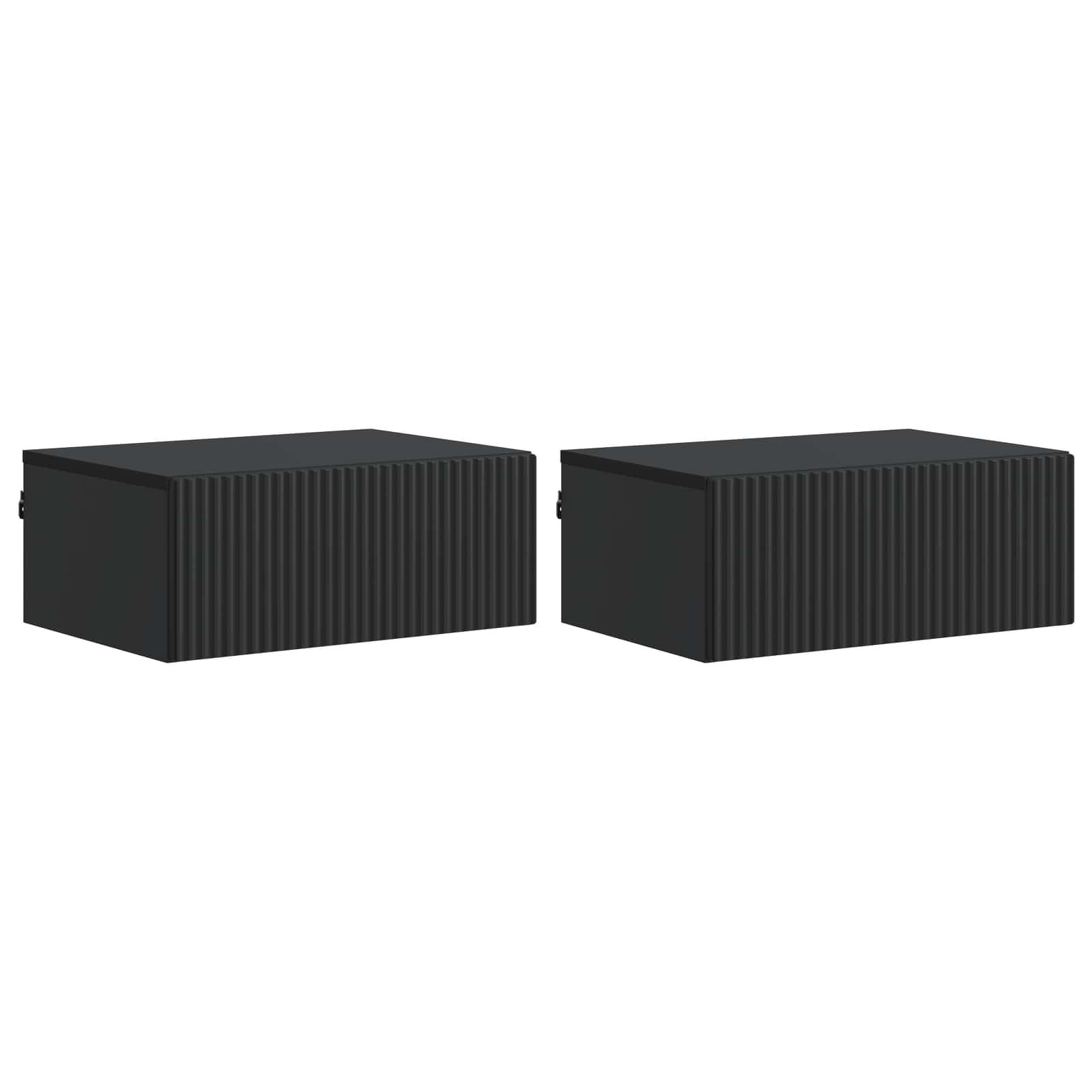 Væghængt Natbord 2 stk Sort 49 x 34,5 x 20 cm Konstrueret træ