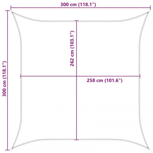 Solsejl 3 x 3 m - lys grå/hvid stribet, 100% polyester oxford