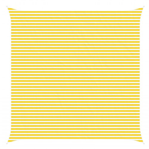 Solsejl 6 × 6 m - gul/hvid stribet, polyester oxford