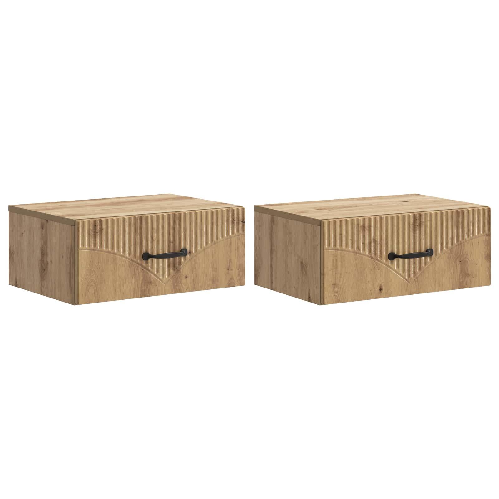 Væghængt Natbord med skuffe 2 stk Artisan-eg 49 x 34,5 x 20 cm