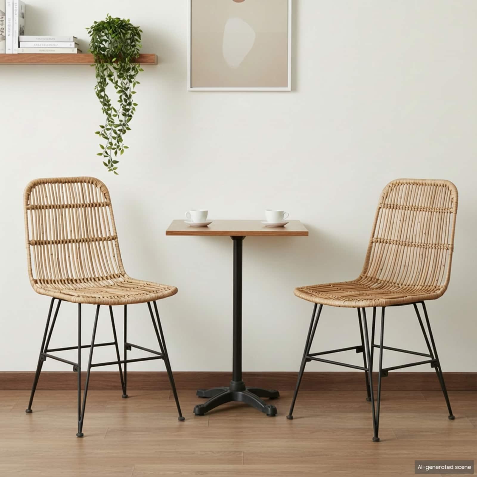 Spisestol 2 stk Naturfarvet 41 x 55 x 85 cm Rattan og StÃ¥l
