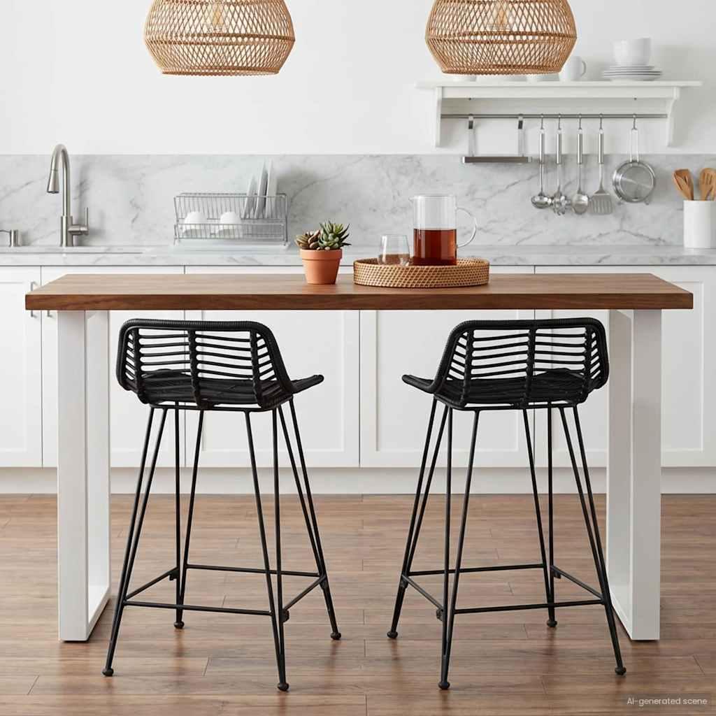 Barbænk 2 pcs Sort 44 x 45 x 76 cm Rattan og Stål