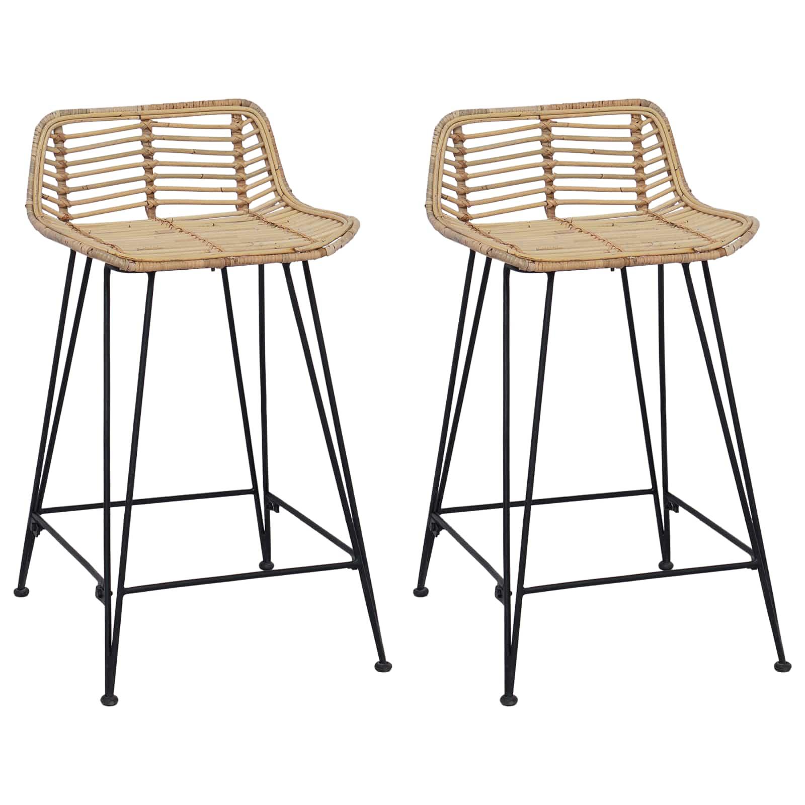 Barbænk 2 pcs Naturfarvet 44 x 45 x 76 cm Rattan og Stål