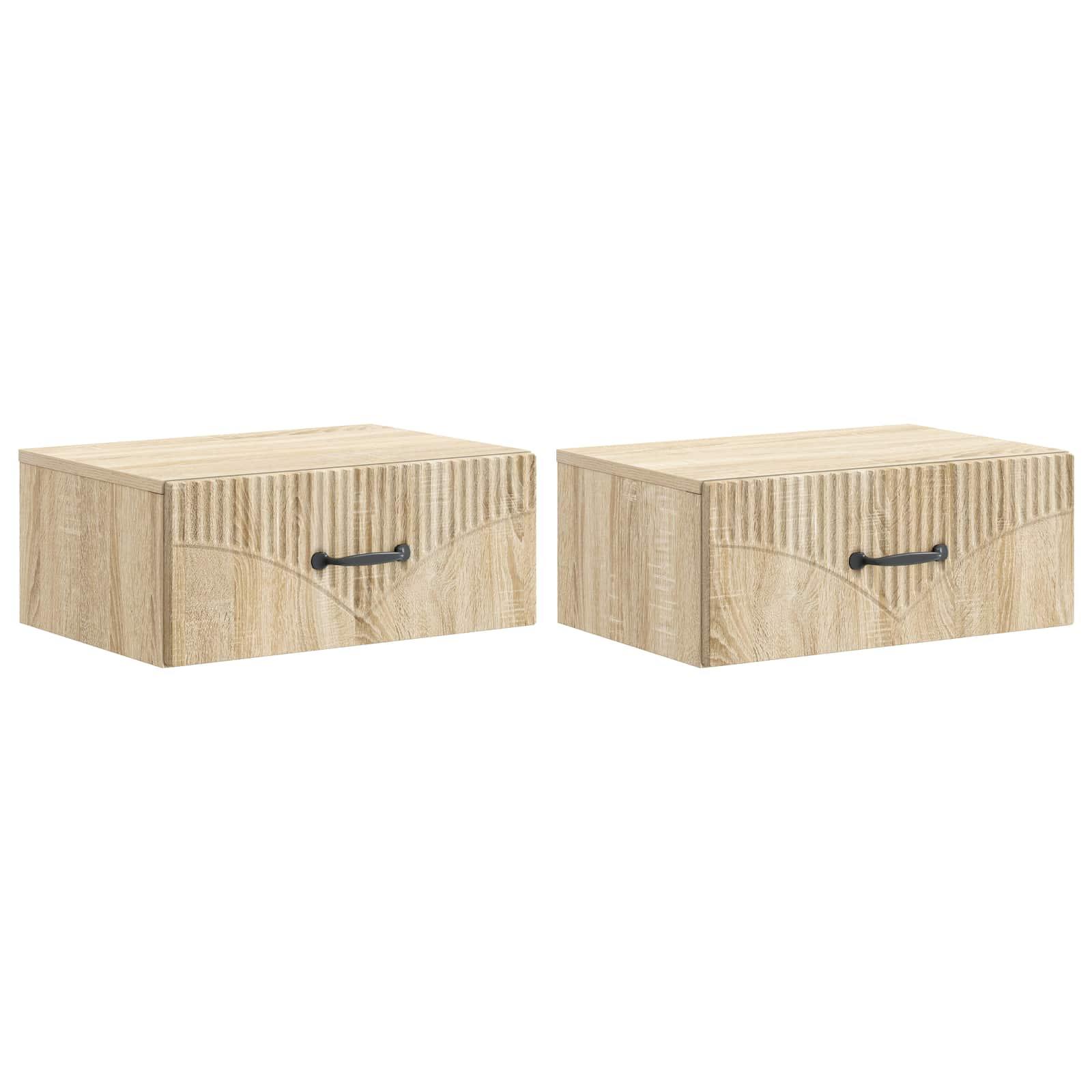 Væghængt Natbord med skuffe 2 stk Sonoma-eg 49 x 34,5 x 20 cm