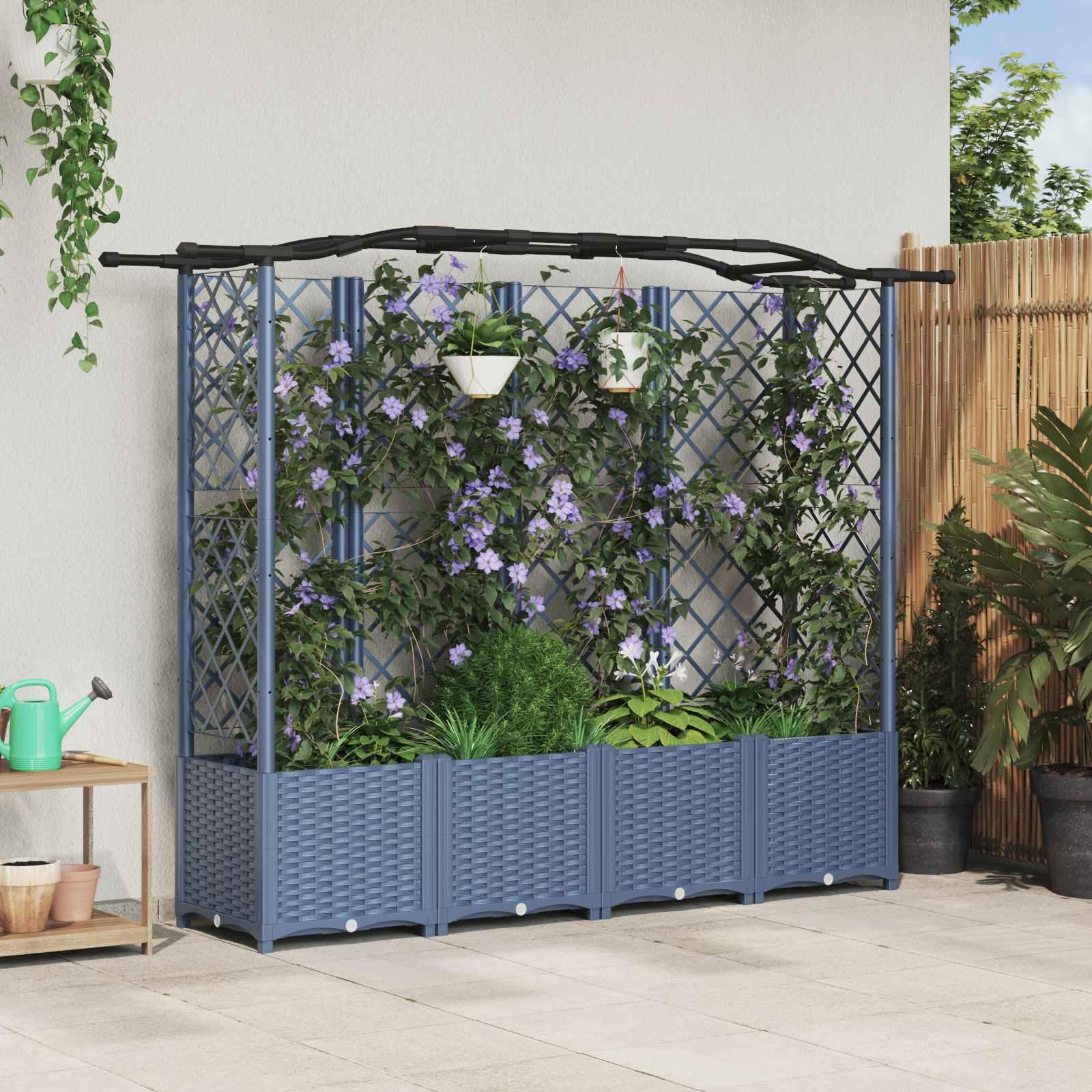 Hævet Bed med Trellis og Tag Grå 204 x 40 x 141 cm PP
