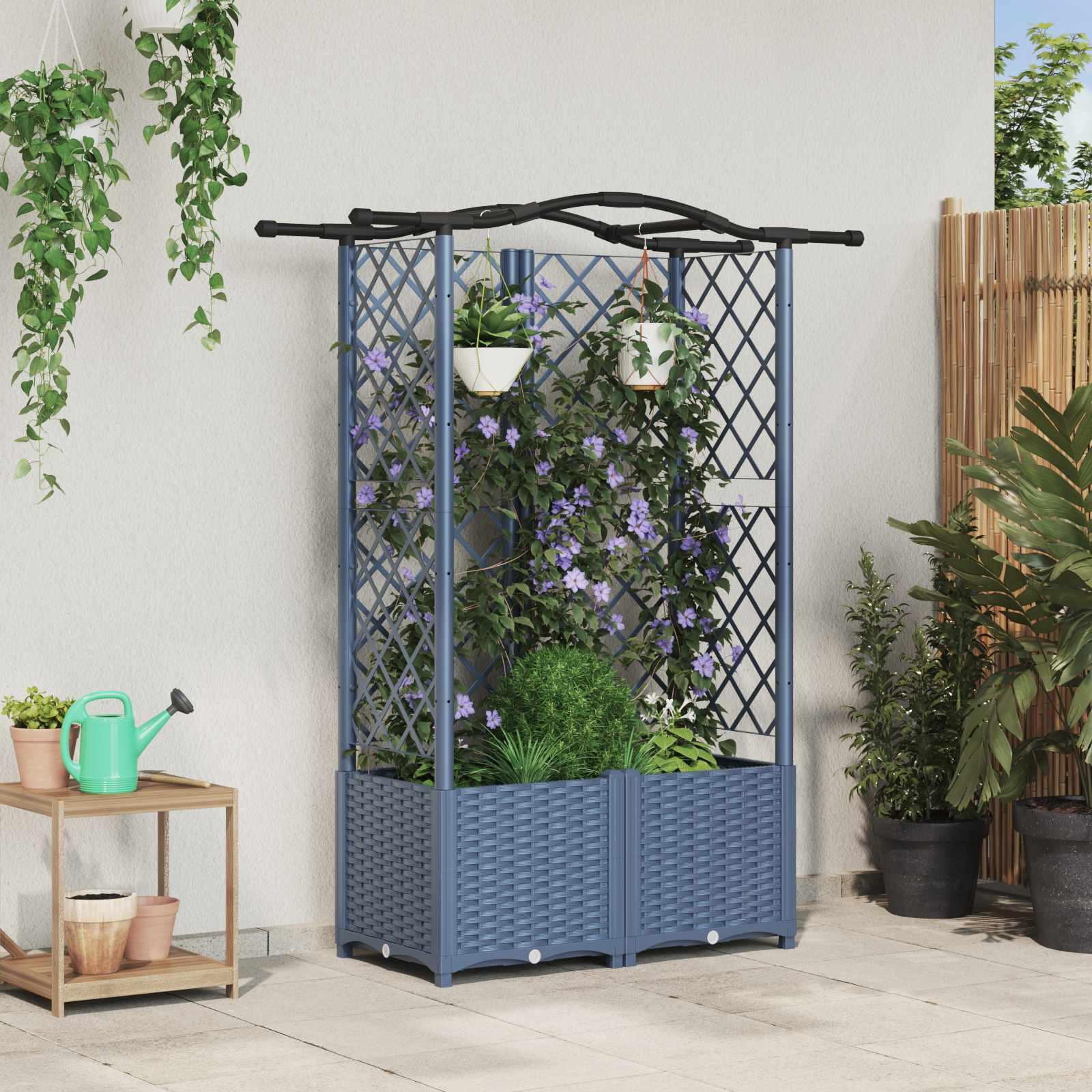 Hævet Bed med Trellis og Tag Grå 122 x 40 x 141 cm PP