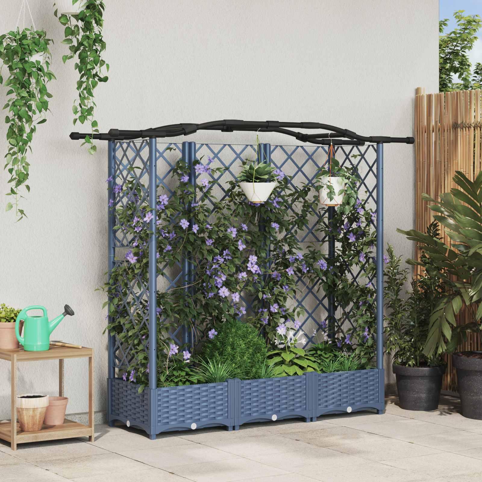 Hævet Bed med Trellis og Tag Grå 163 x 40 x 126 cm PP