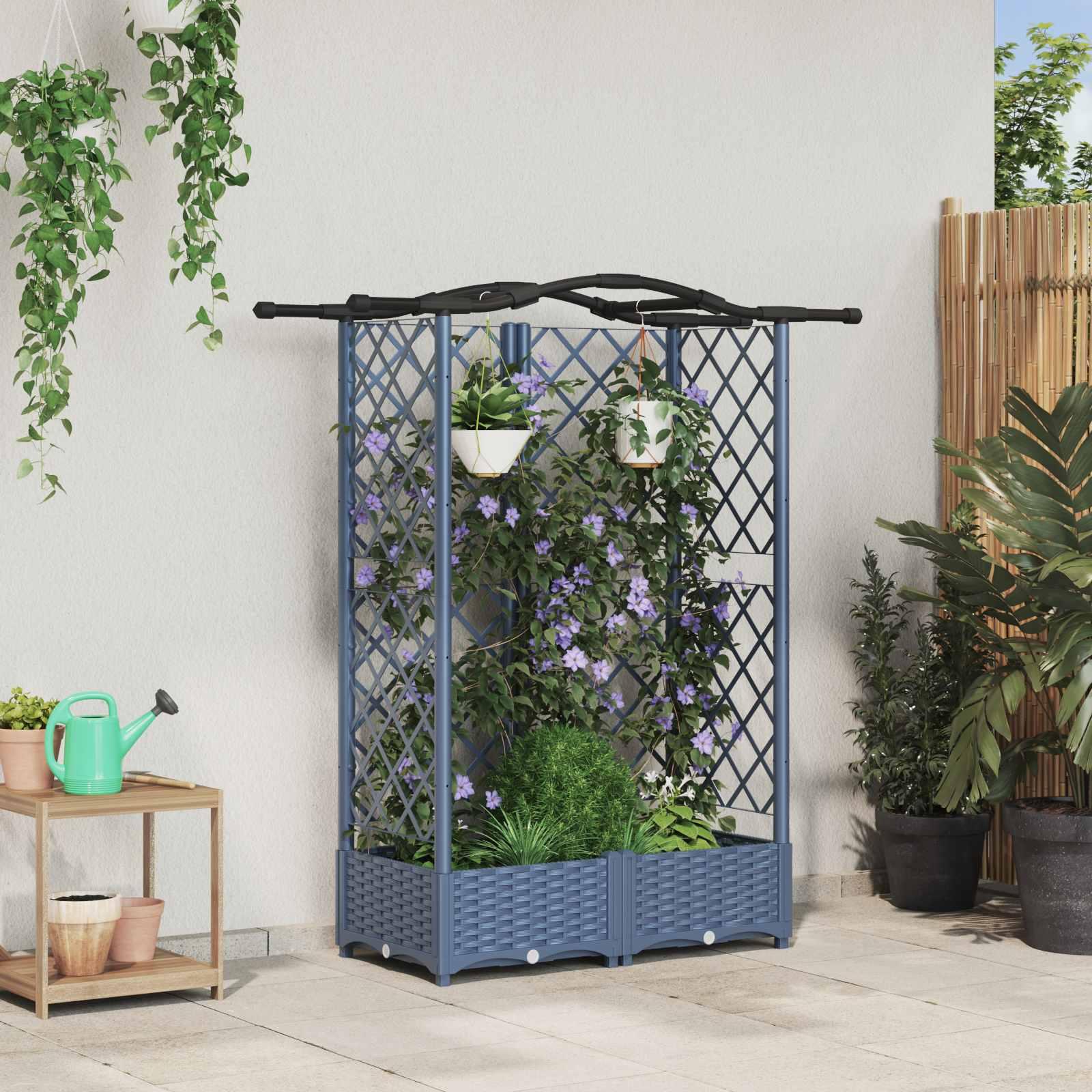 Hævet Bed med Trellis og Tag Grå 124 x 40 x 126 cm PP