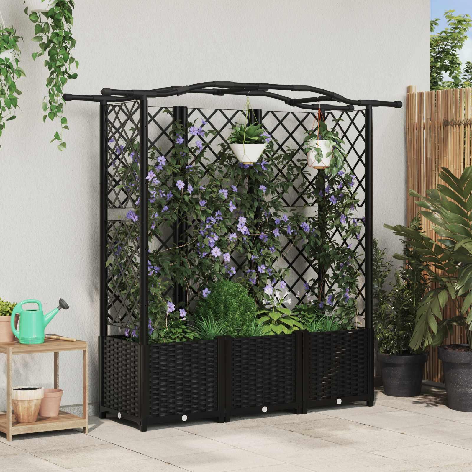 Hævet Bed med Trellis og Tag Sort 163 x 40 x 141 cm PP