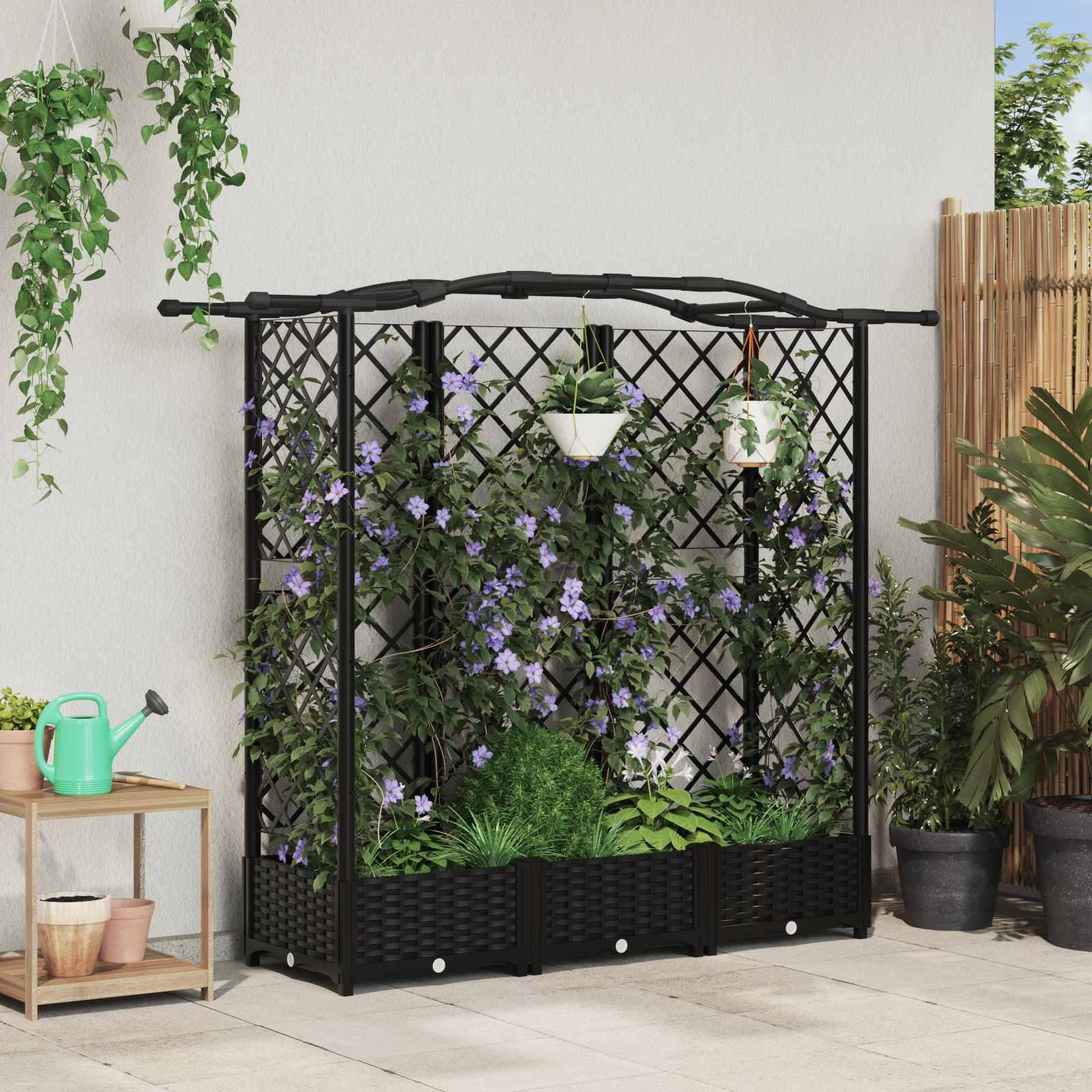 Hævet Bed med Trellis og Tag Sort 163 x 40 x 126 cm PP