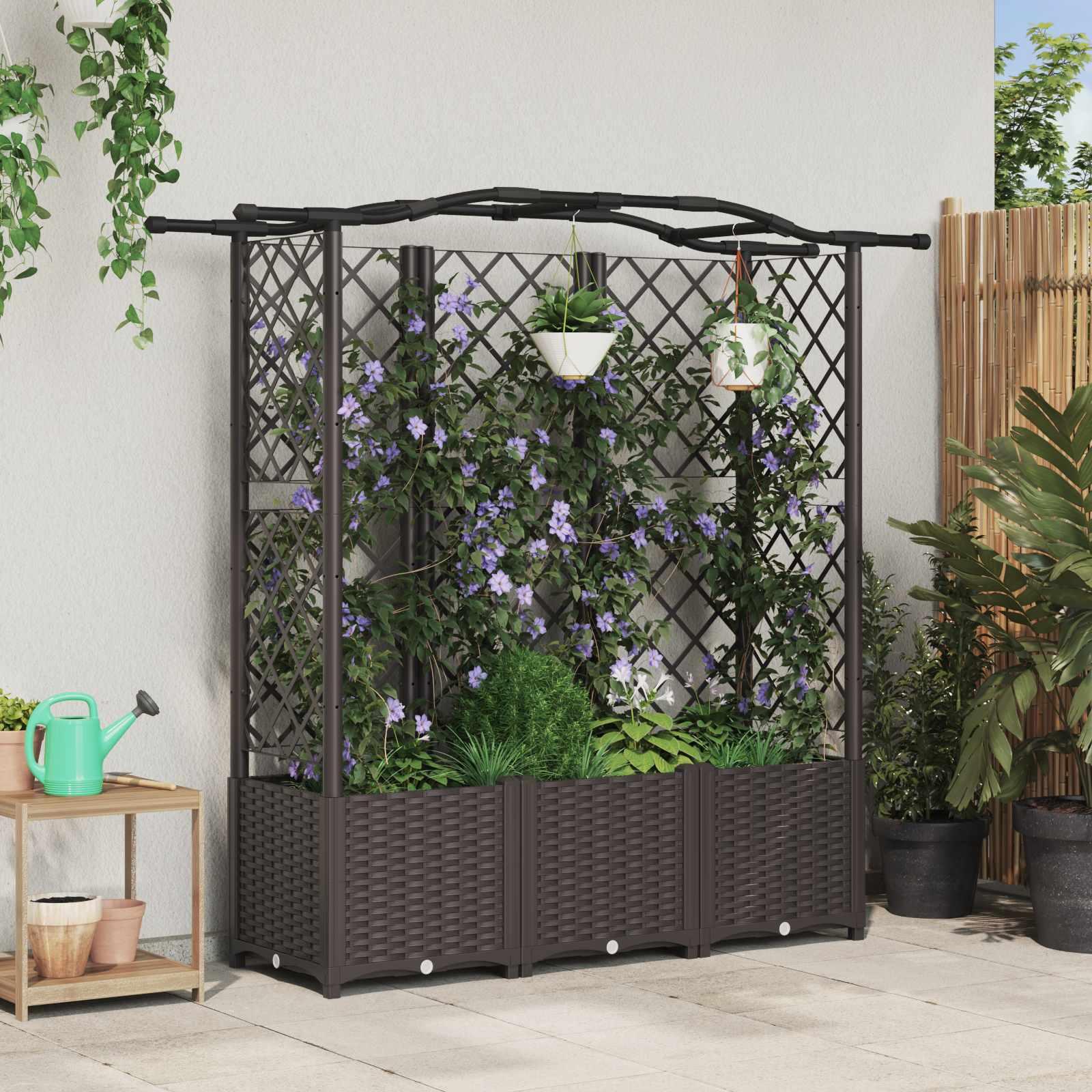 Hævet Bed med Trellis og Tag Brun 163 x 40 x 141 cm PP