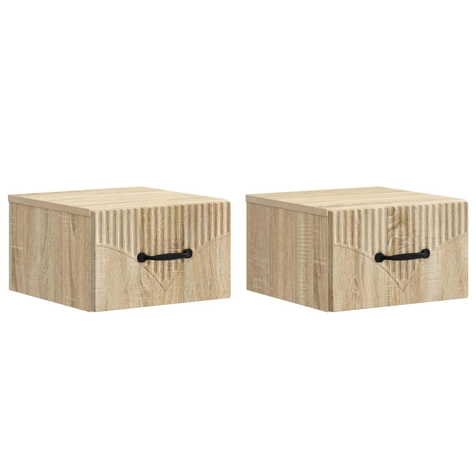Væghængt Natbord med skuffe 2 stk Sonoma-eg 34,5 x 33 x 20 cm