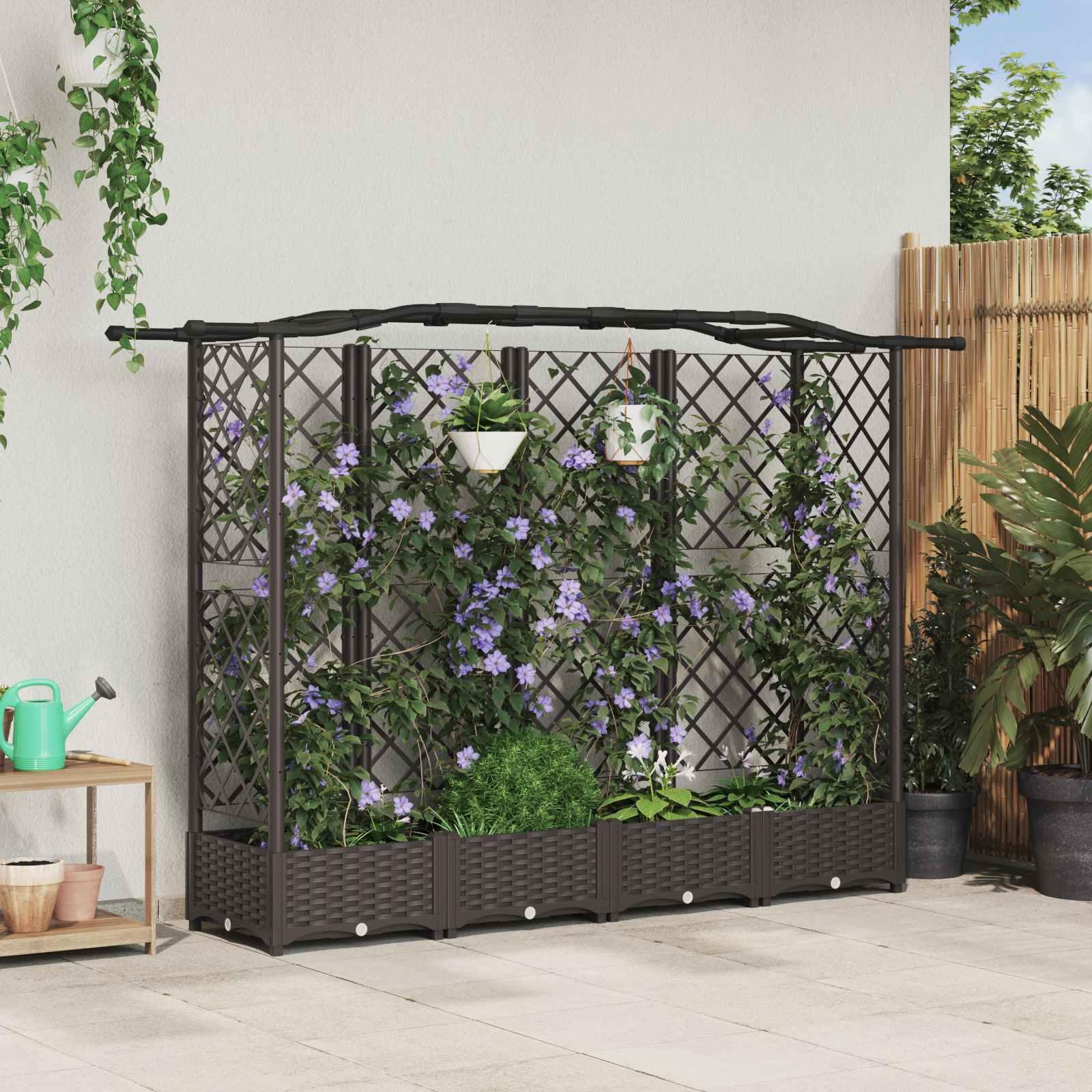 Hævet Bed med Trellis og Tag Brun 203,5 x 40 x 125 cm PP