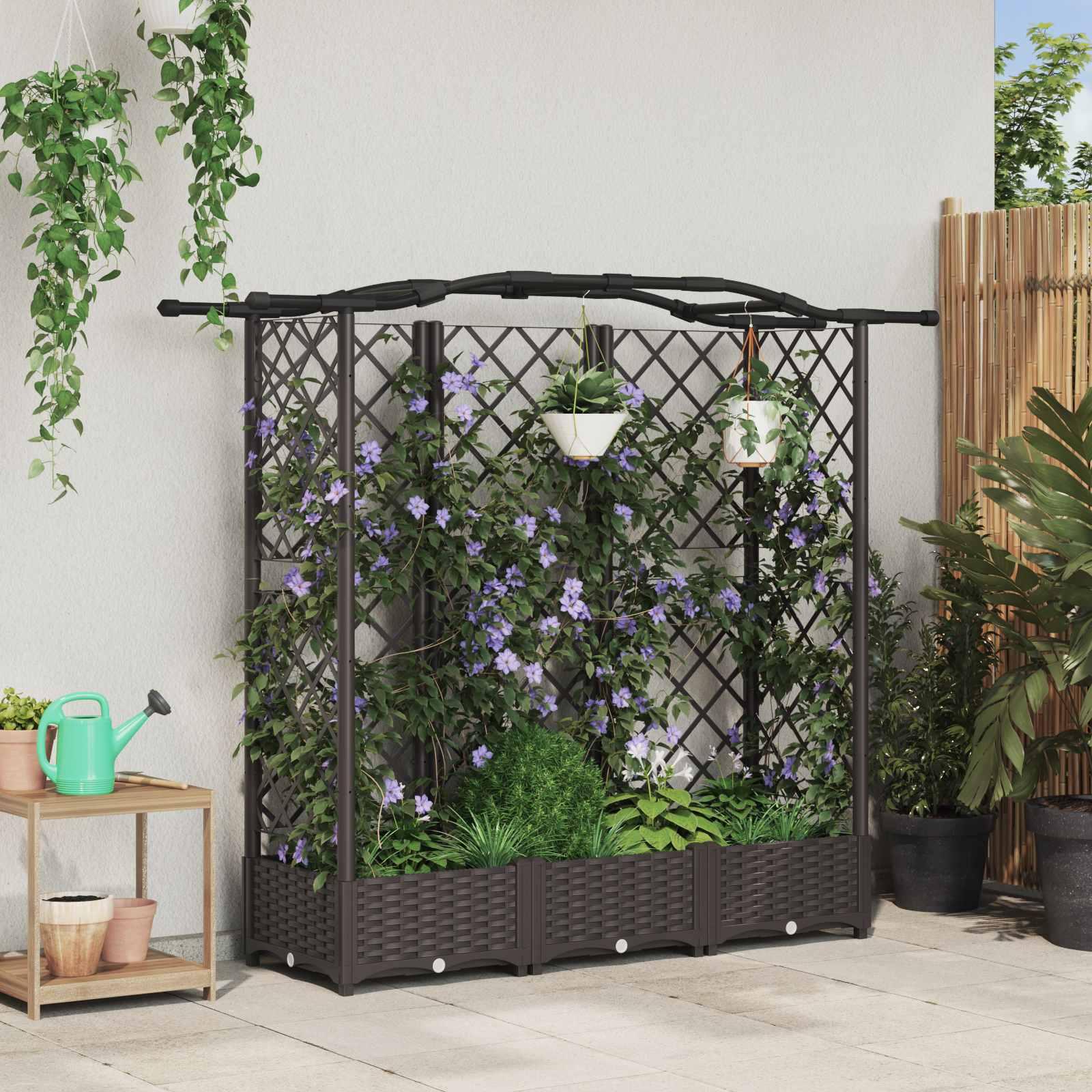 Hævet Bed med Trellis og Tag Brun 163 x 40 x 126 cm PP