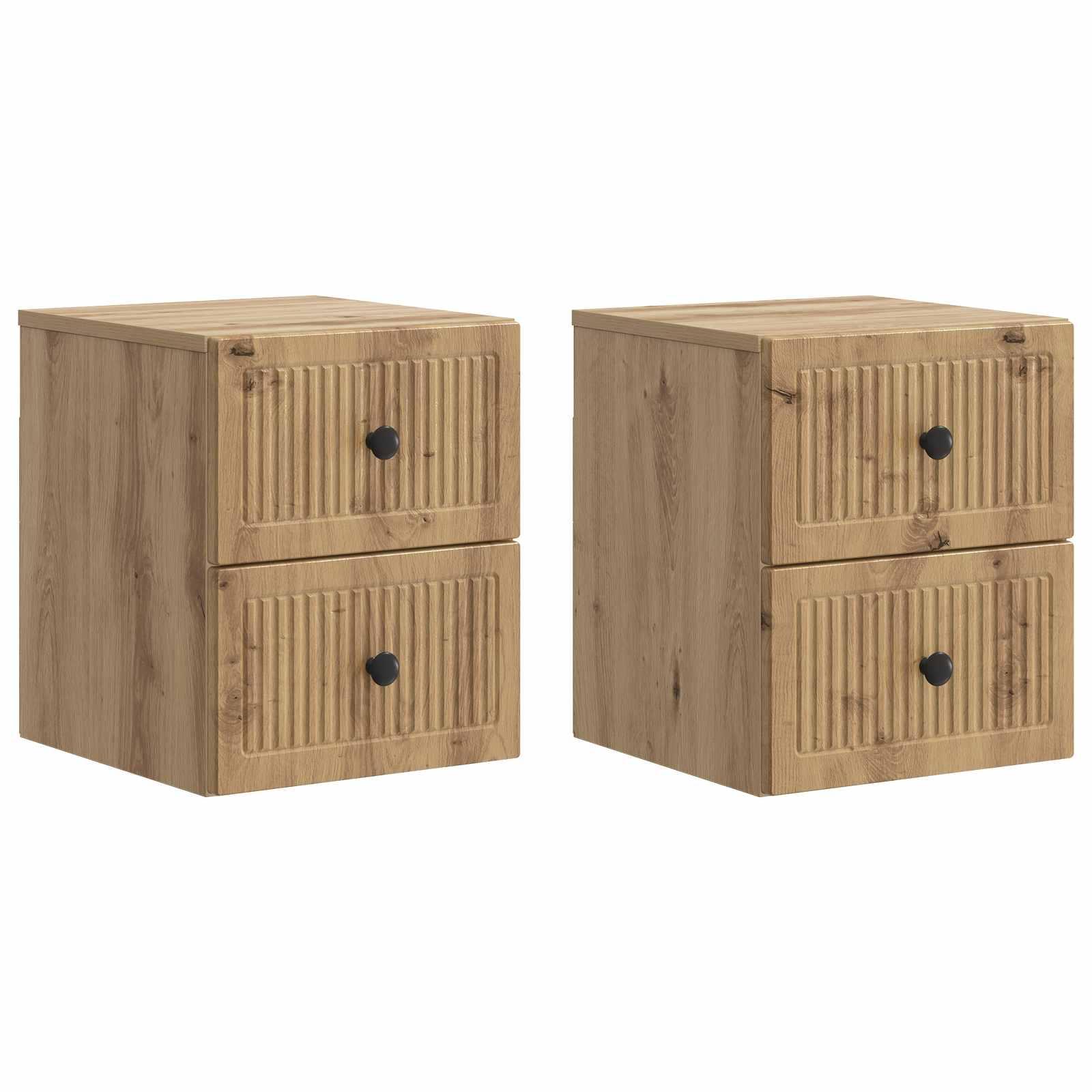 Væghængt Natbord med skuffe 2 stk Artisan-eg 33 x 34,5 x 40 cm