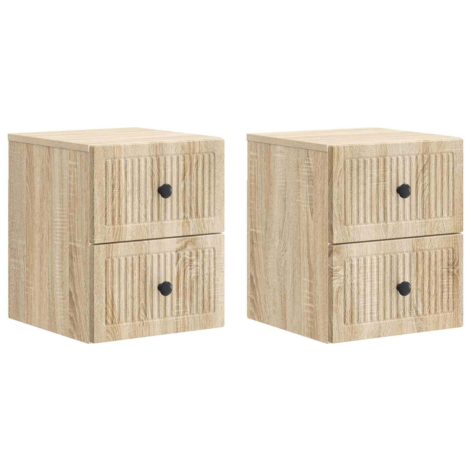 Væghængt Natbord med skuffe 2 stk Sonoma-eg 33 x 34,5 x 40 cm