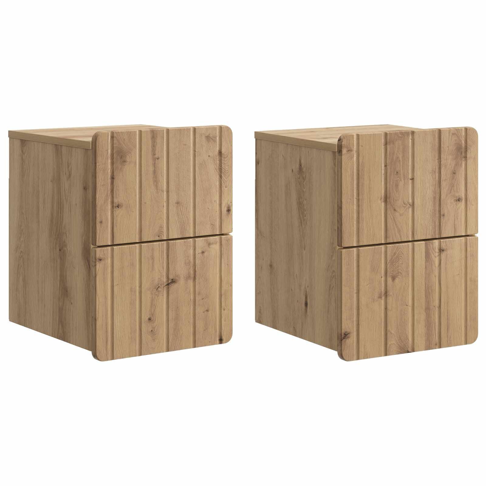 Væghængt Natbord med skuffe 2 stk Artisan-eg 33 x 34,5 x 43 cm