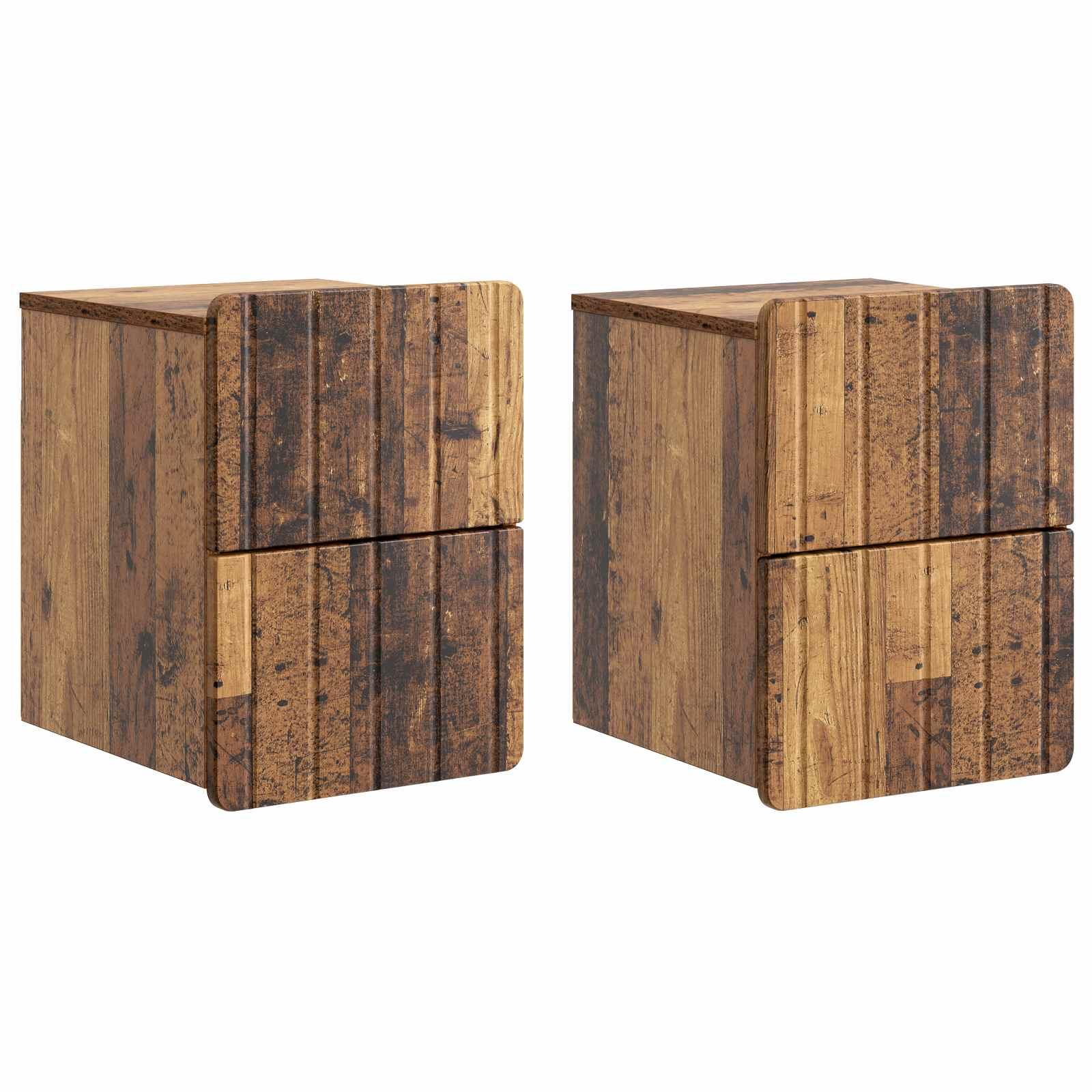Væghængt Natbord med skuffe 2 stk Gammelt træ 33 x 34,5 x 43 cm