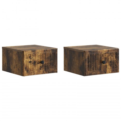 Væghængt Natbord med skuffe 2 stk Røget eg 33 x 34,5 x 20 cm