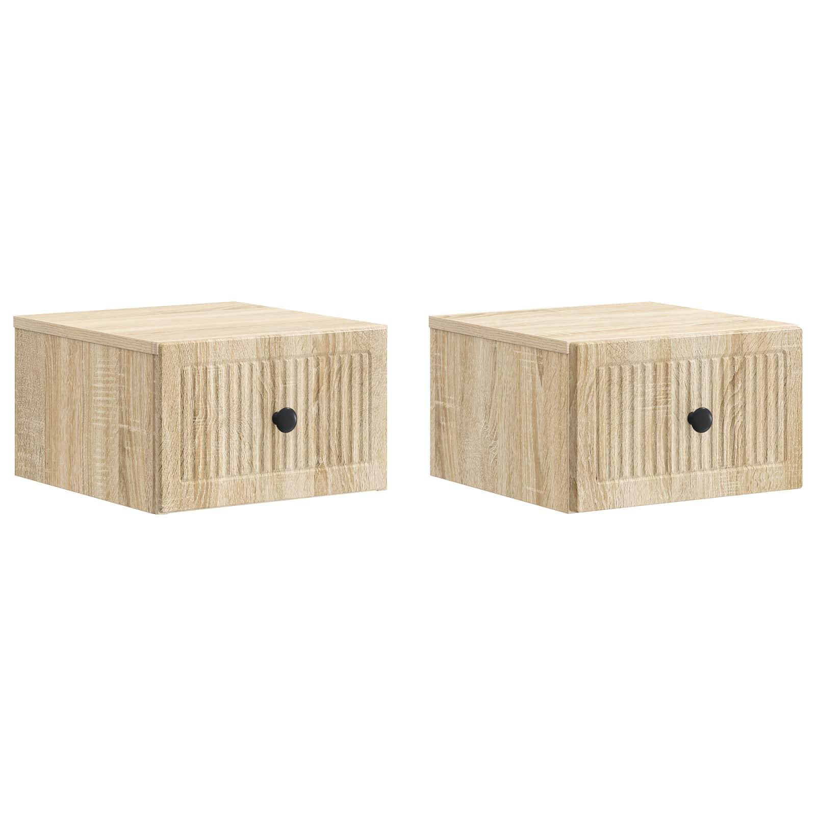 Væghængt Natbord med skuffe 2 stk Sonoma-eg 33 x 34,5 x 20 cm