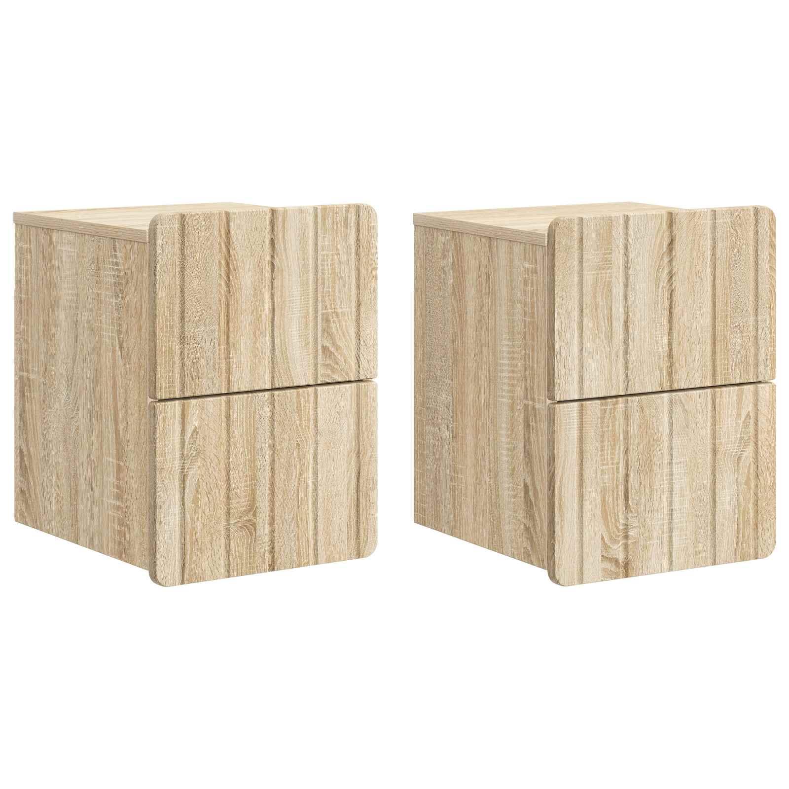 Væghængt Natbord med skuffe 2 stk Sonoma-eg 33 x 34,5 x 43 cm