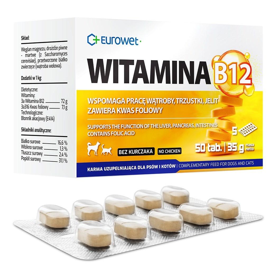 Eurowet Vitamin B12 - kosttilskud til hunde og katte, 50 tabletter