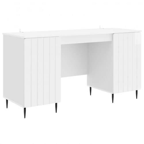 Bord med hylde Hvid højglans 142,5 x 50 x 75 cm Konstrueret træ