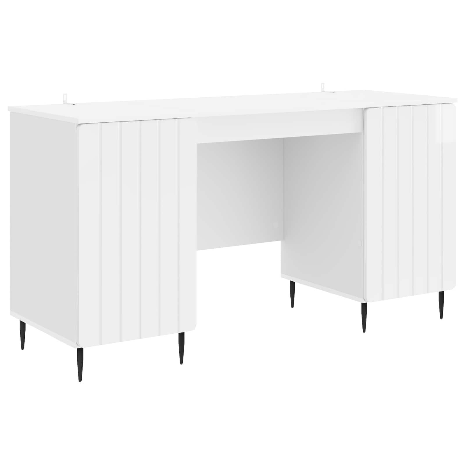 Bord med hylde Hvid højglans 142,5 x 50 x 75 cm Konstrueret træ