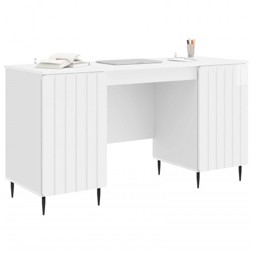 Bord med hylde Hvid højglans 142,5 x 50 x 75 cm Konstrueret træ