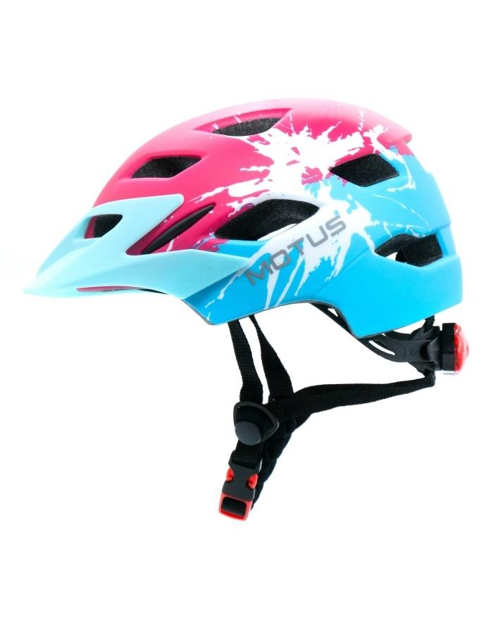 Motus MTB børnehjelm med skygge og LED - rød/blå S/M (48-58 cm)