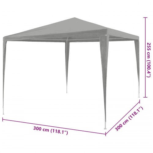 Partytelt lysegrå 300 x 300 x 255 cm - PE og stål