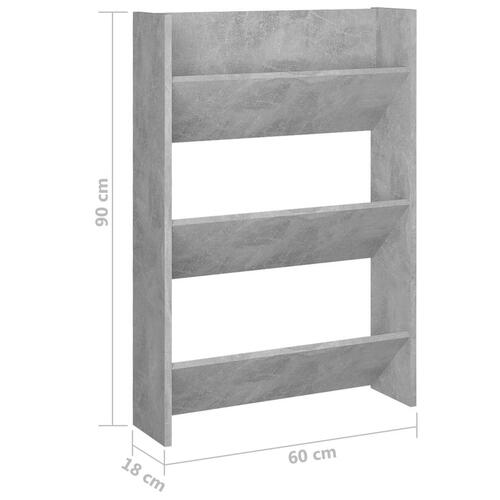 Væghængt skoskab 60x18x90 cm spånplade betongrå