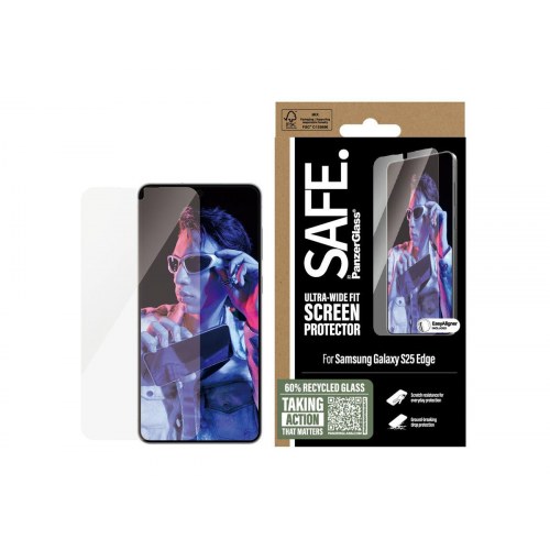 PanzerGlass SAFE skærmbeskytter til Samsung Galaxy S25 Edge – Ultra‑Wide Fit