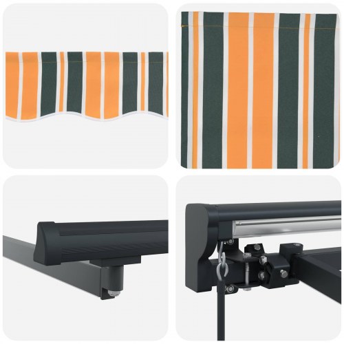 Manuel markise-ramme med LED-lys Grøn, Gul, Antracit 3,5 x 2 m