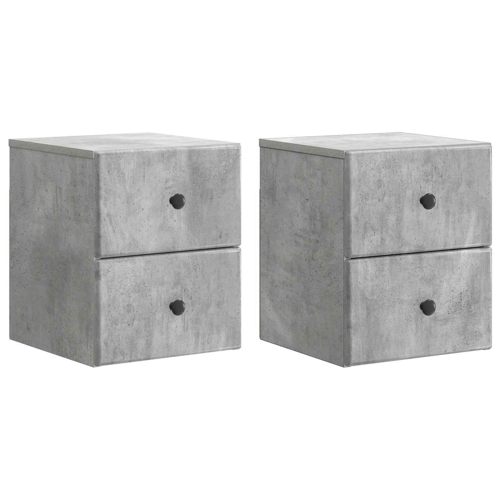 Væghængt Natbord med skuffe 2 stk Betongrå 34,5 x 33 x 40 cm