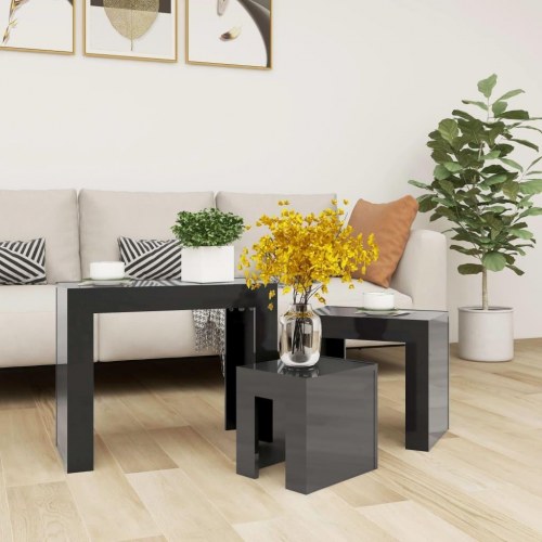 Indskudsborde 3 stk. konstrueret træ grå højglans