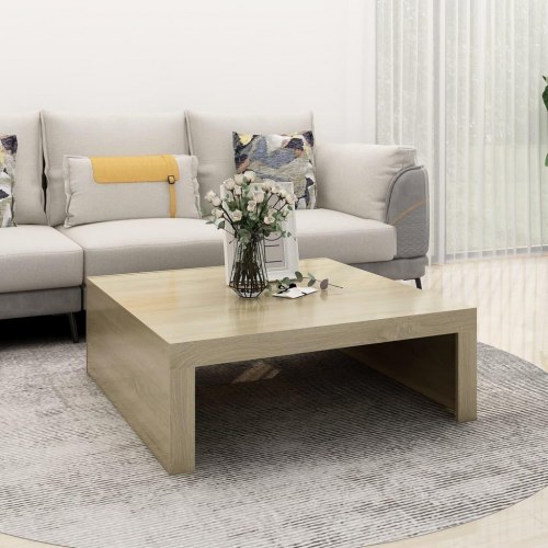 Sofabord 100 × 100 × 35 cm i konstrueret træ - røget egetræslook